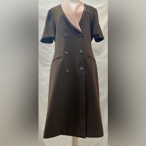 Danny & Nicole Brown Long Sleeve Dress with Pink Collar